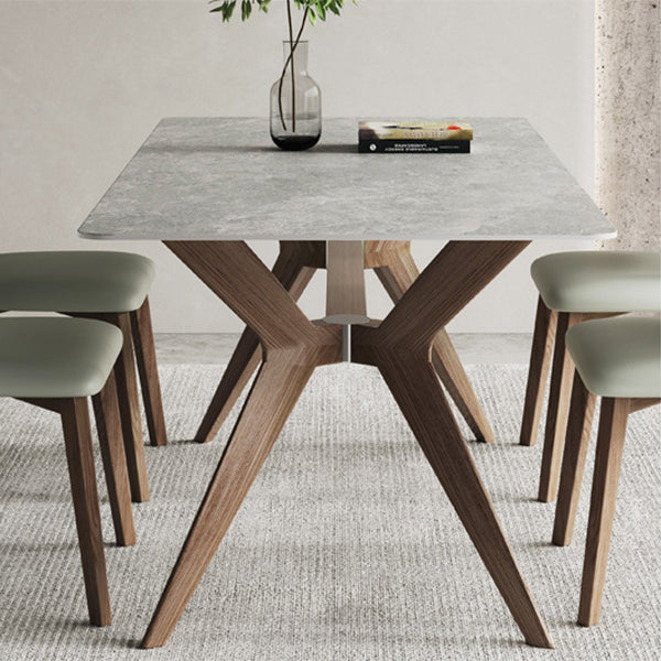 Industrial Dinner Table Stone Rectangle Dining Site Table in Grey