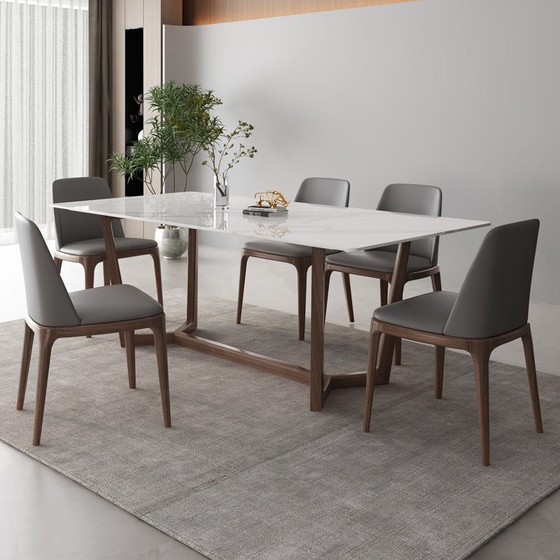 Industrial Style Dinner Table Rectangle Stone Dining Site Table in White