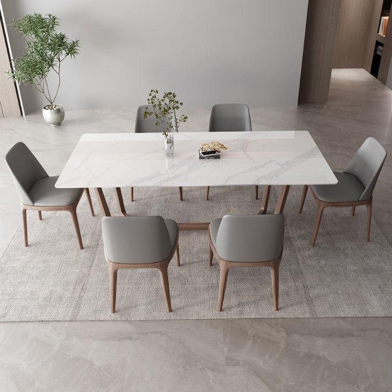 Industrial Style Dinner Table Rectangle Stone Dining Site Table in White