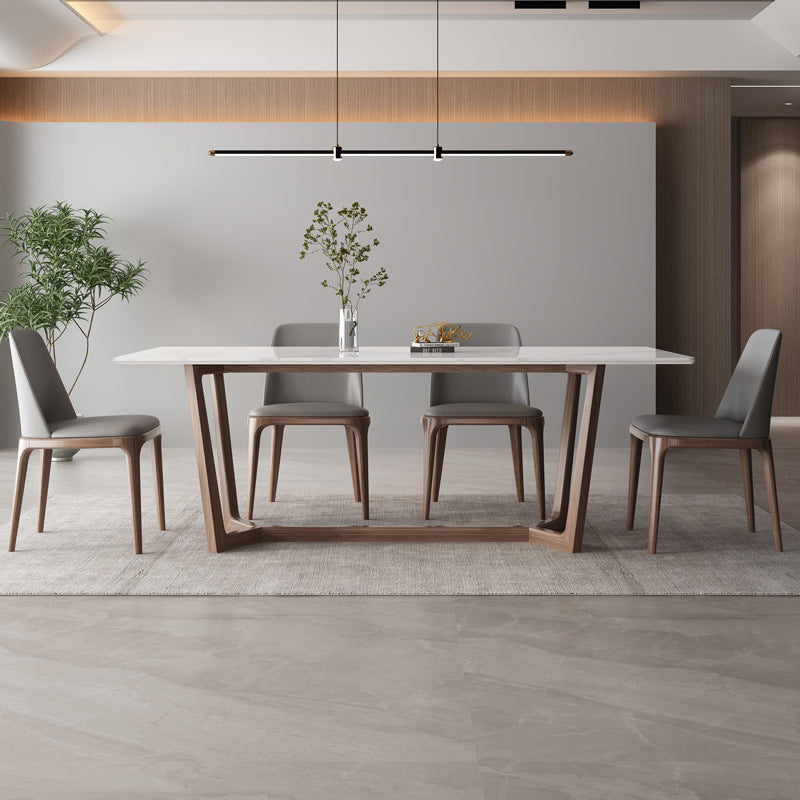 Industrial Style Dinner Table Rectangle Stone Dining Site Table in White