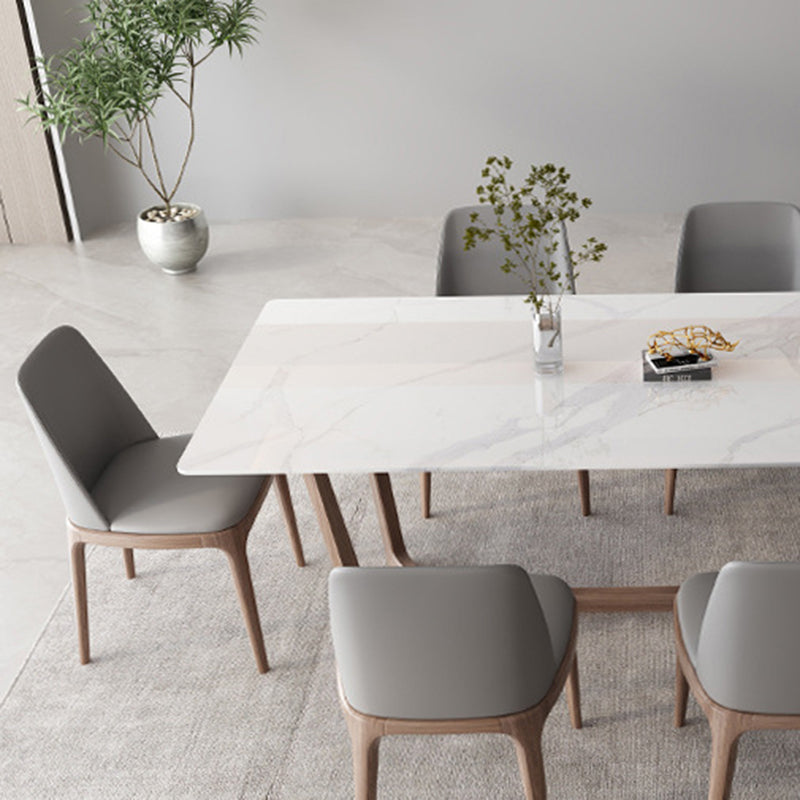 Industrial Style Dinner Table Rectangle Stone Dining Site Table in White