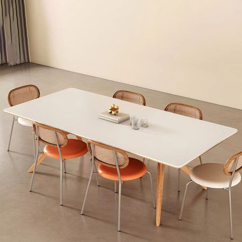 Industrial Dinner Table Rectangle Stone Dining Site Table in White