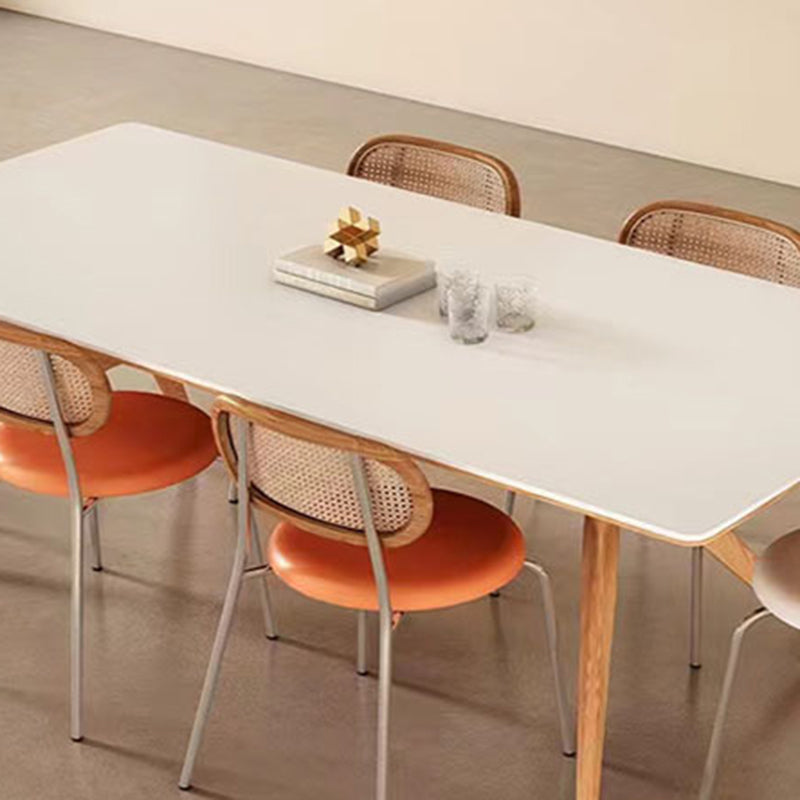 Industrial Dinner Table Rectangle Stone Dining Site Table in White