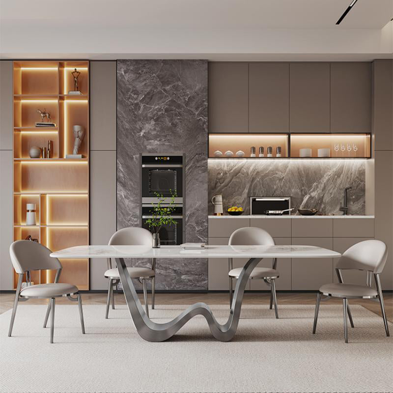 Kitchen Dinner Table Dining Room Stone Rectangle Dining Table