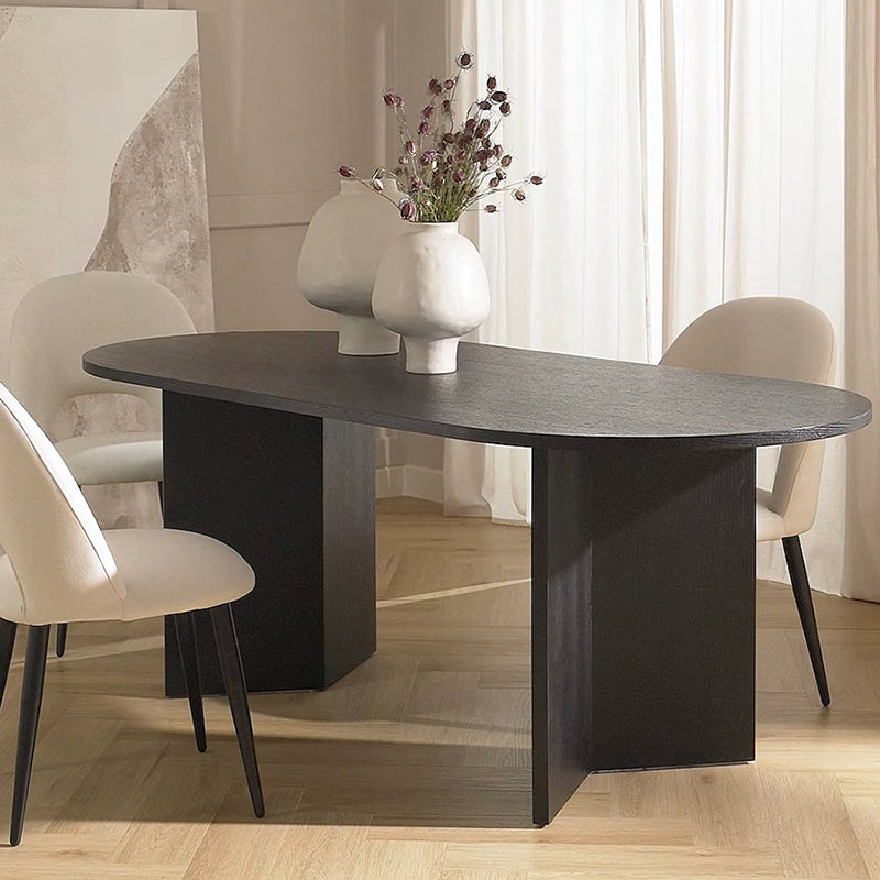 Modern Wood Dining Table Oval Black Dinner Table for Dining Room