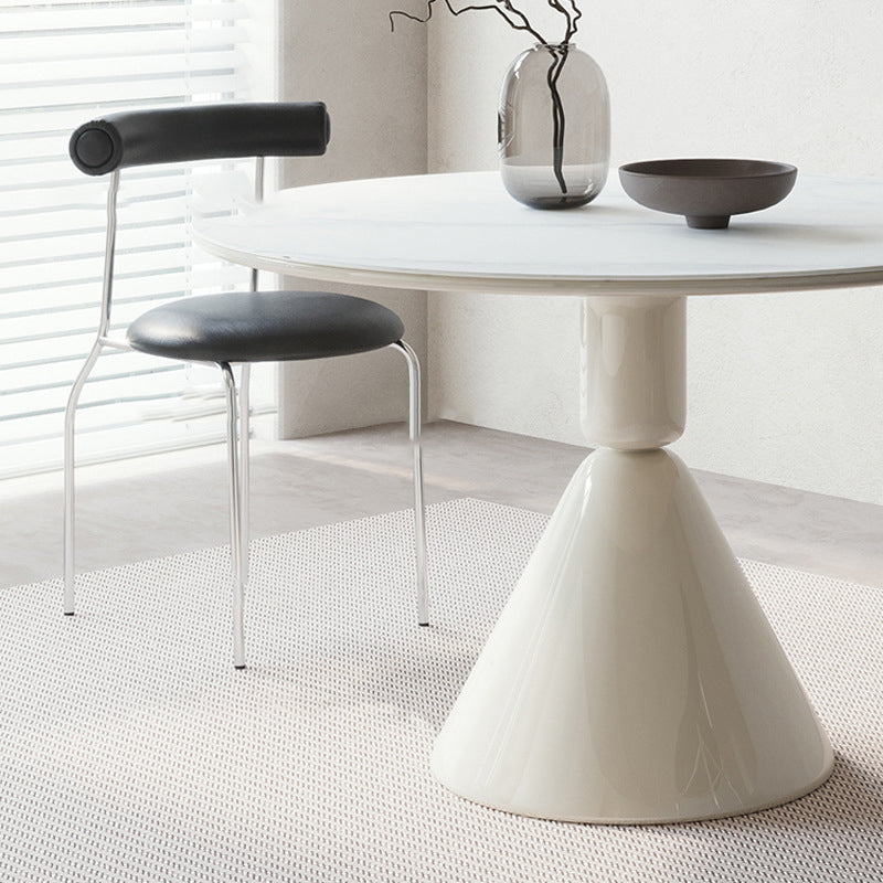 Contemporary Kitchen Dinner Table Stone Round Pedestal Dining Table