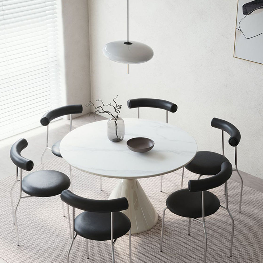 Contemporary Kitchen Dinner Table Stone Round Pedestal Dining Table