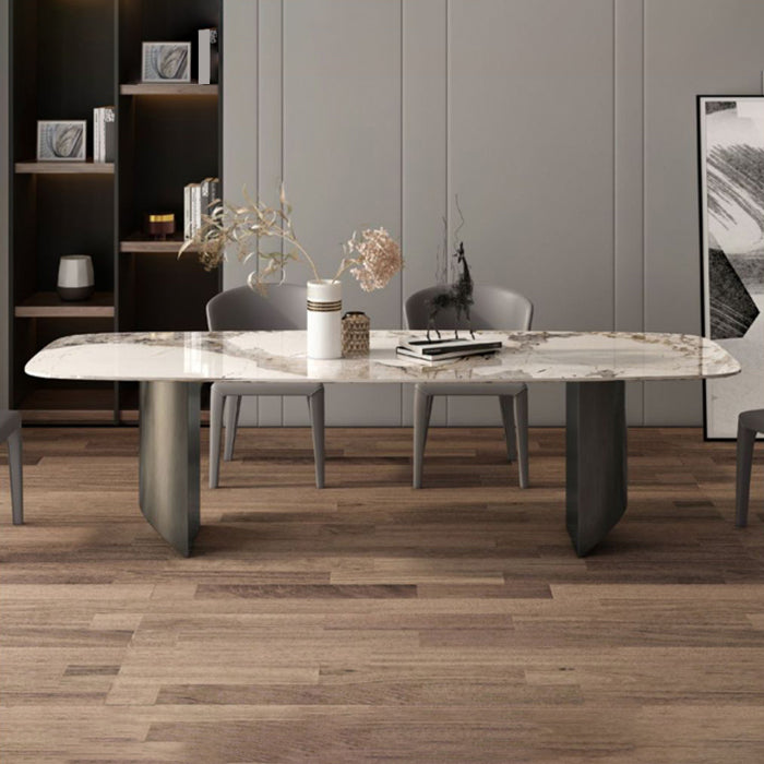 Glam Style Dining Table Set with Beige Chairs 1/3/4/5/6 Pcs Metal Dinette Set for Home