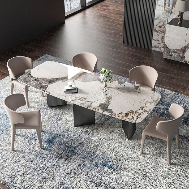 Glam Style Dining Table Set with Beige Chairs 1/3/4/5/6 Pcs Metal Dinette Set for Home