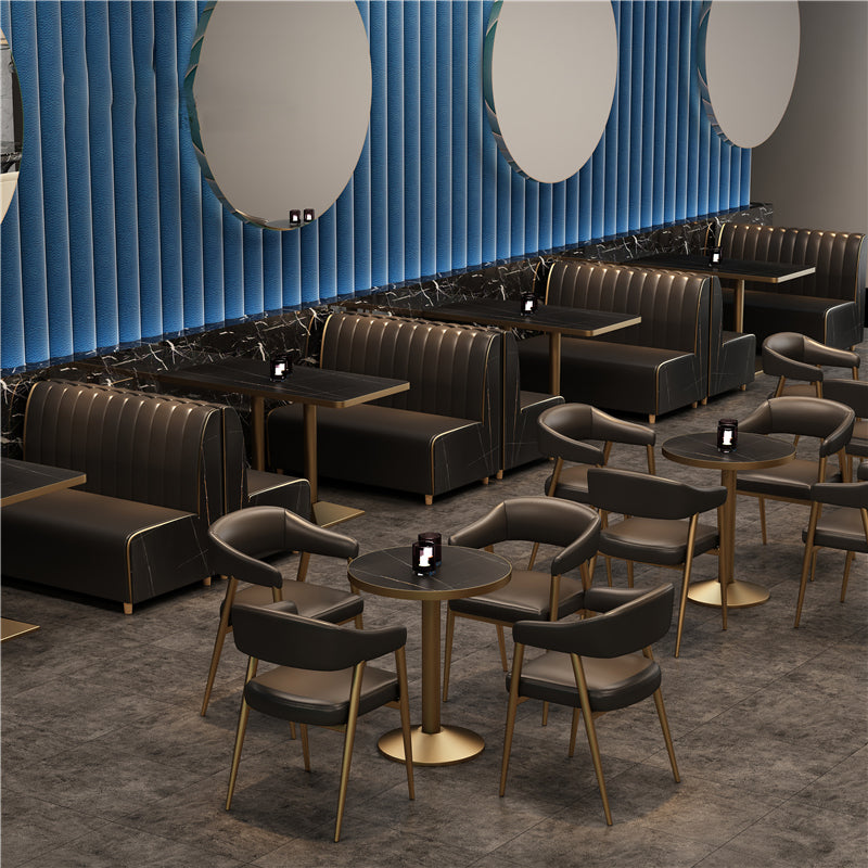 Industrial Faux Leather Chairs Upholstered Arm Chairs with Metal Base