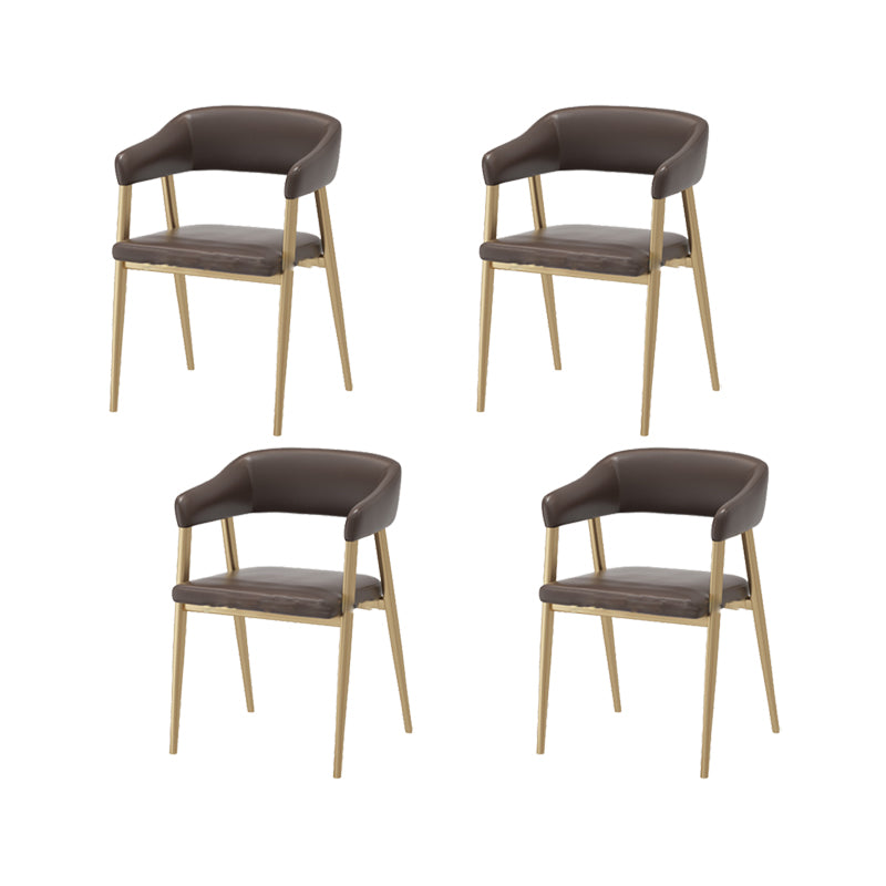 Faux Leather Kitchen Dining Chairs Upholstered Arm Chairs with Metal Base
