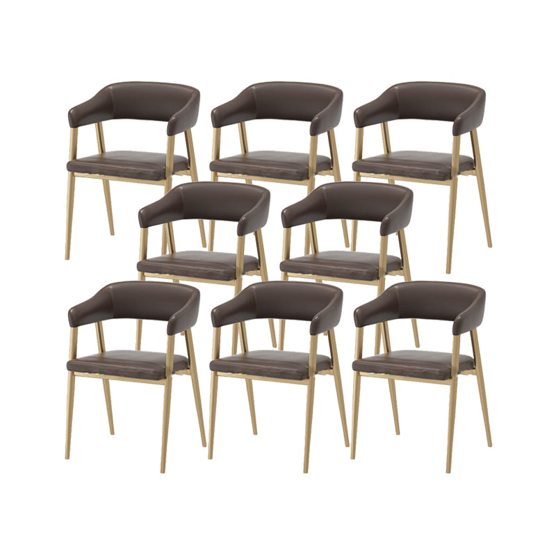 Faux Leather Kitchen Dining Chairs Upholstered Arm Chairs with Metal Base