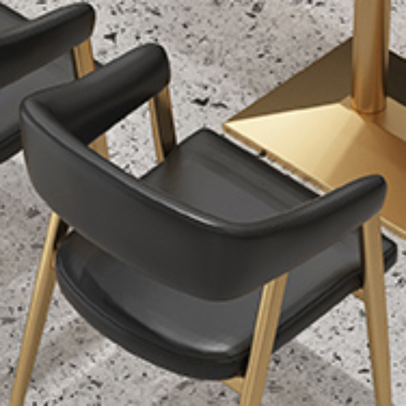 Faux Leather Kitchen Dining Chairs Upholstered Arm Chairs with Metal Base