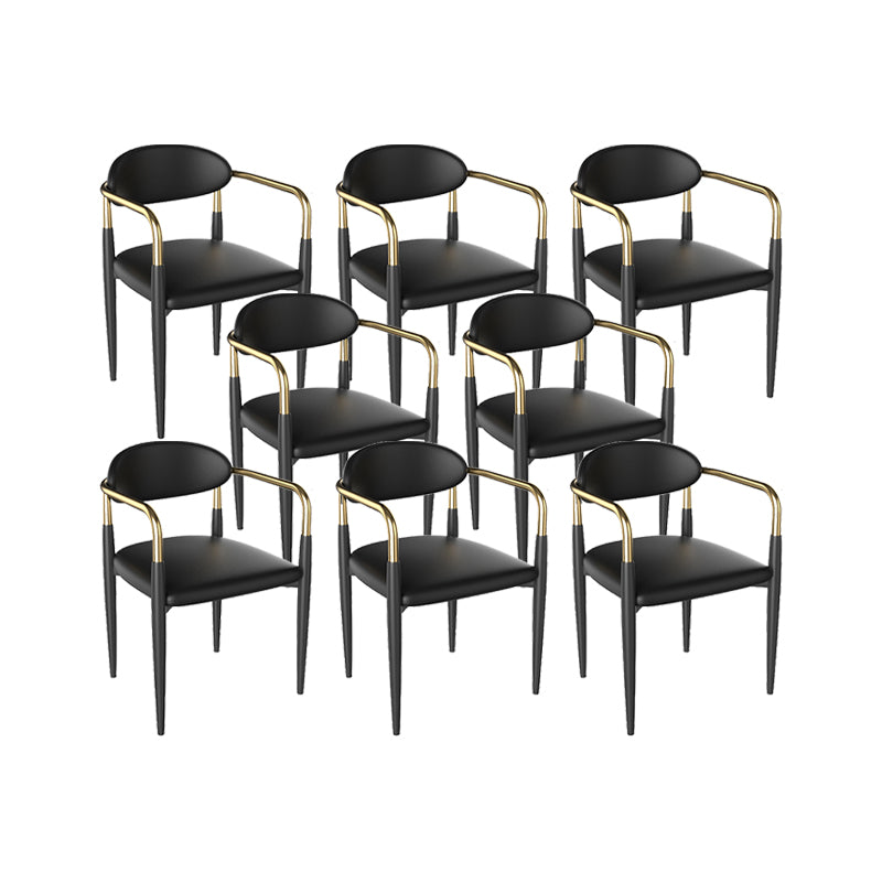 Faux Leather Arm Chairs Upholstered Dining Chairs with Metal Base