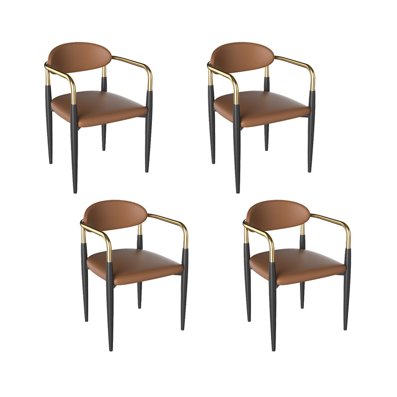 Faux Leather Arm Chairs Upholstered Dining Chairs with Metal Base