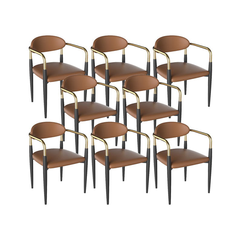 Faux Leather Arm Chairs Upholstered Dining Chairs with Metal Base