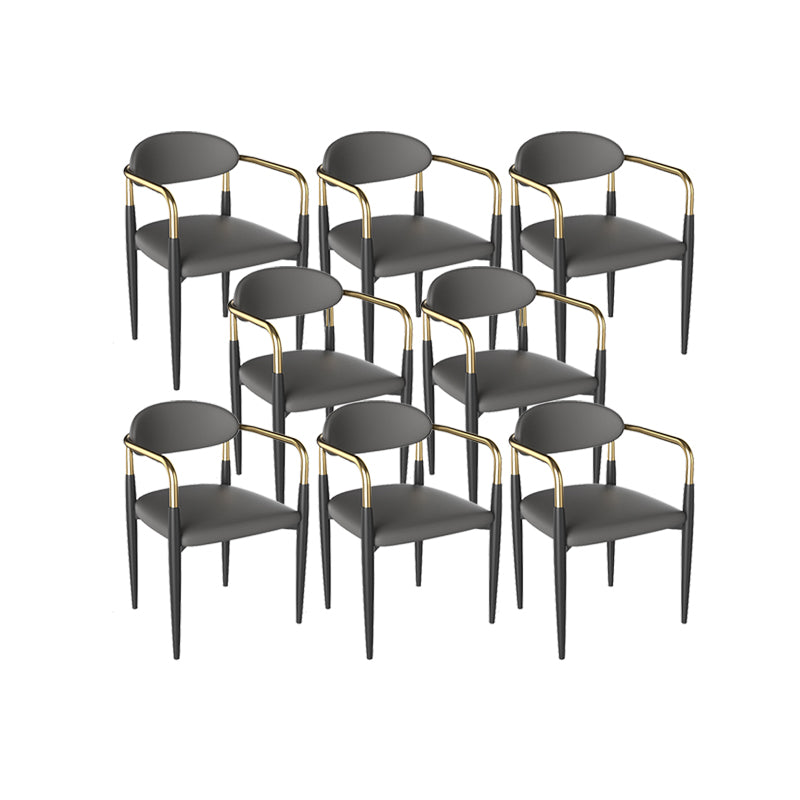 Faux Leather Arm Chairs Upholstered Dining Chairs with Metal Base