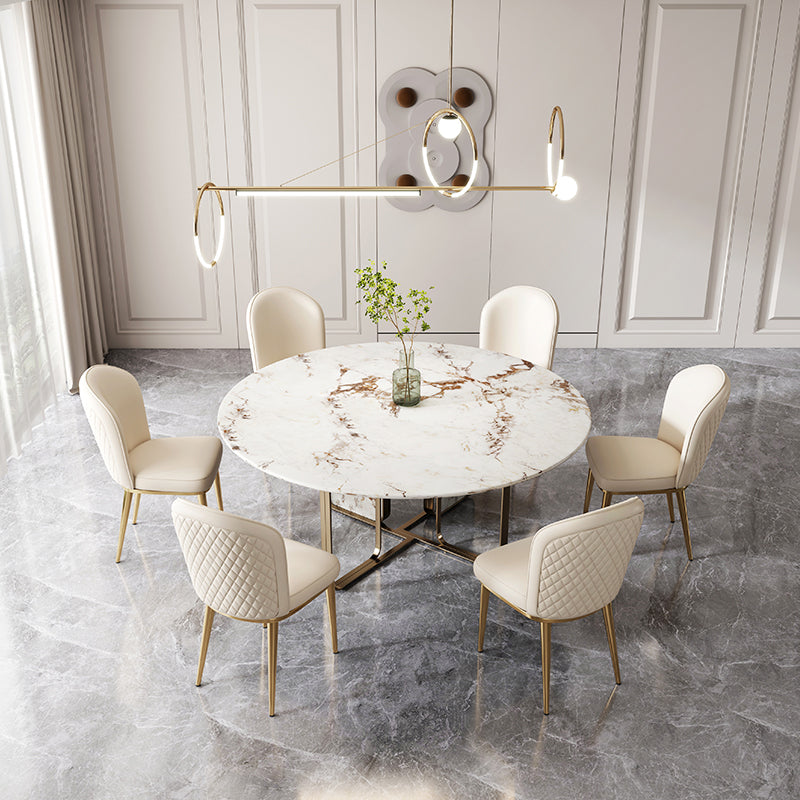 Glam Style Side Chair Leather Gold Frame Dining Chair for Home