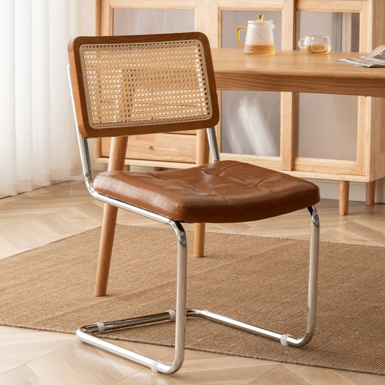 Leather Side Chair Industrial Metal Base Dining Chair for Home Use