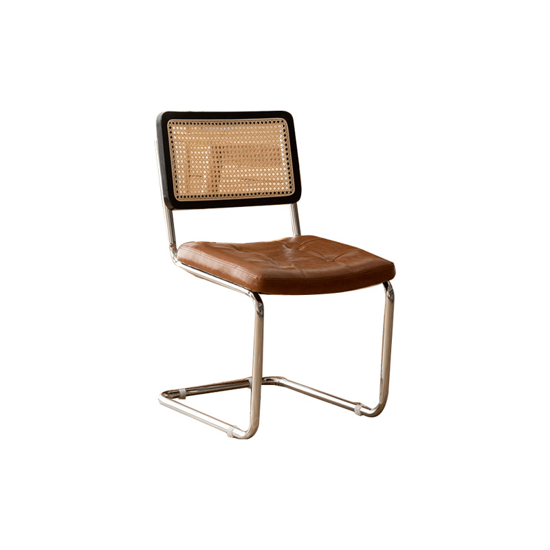 Leather Side Chair Industrial Metal Base Dining Chair for Home Use