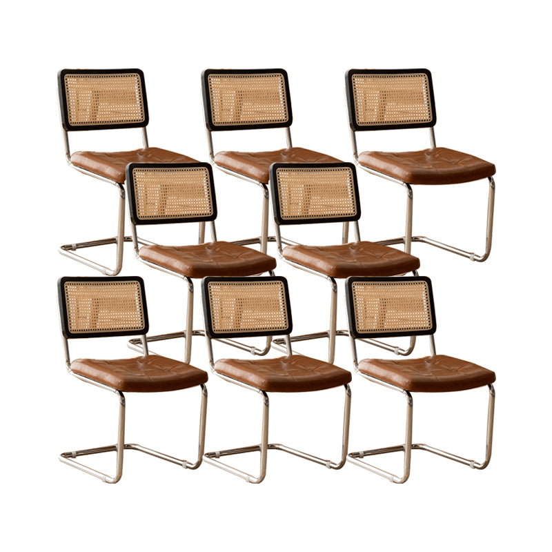 Leather Side Chair Industrial Metal Base Dining Chair for Home Use
