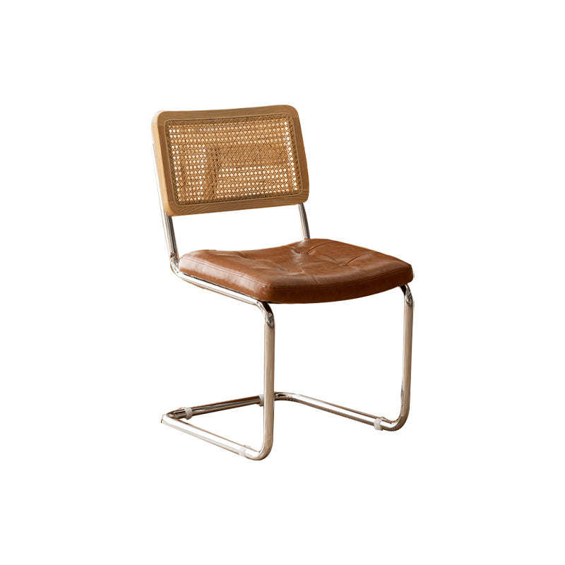 Leather Side Chair Industrial Metal Base Dining Chair for Home Use