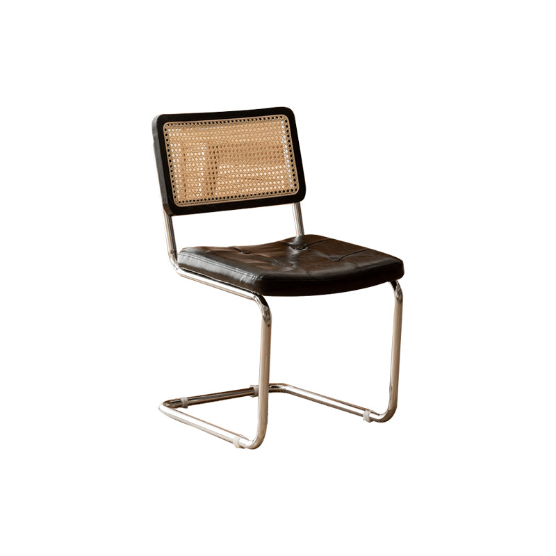 Leather Side Chair Industrial Metal Base Dining Chair for Home Use