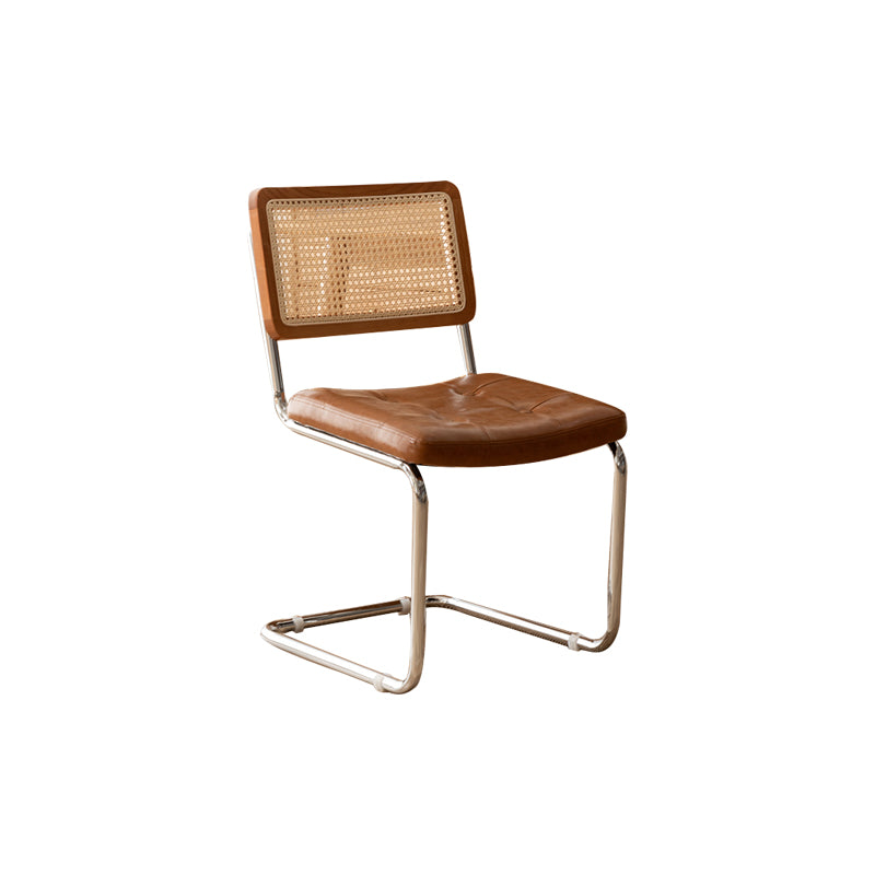 Leather Side Chair Industrial Metal Base Dining Chair for Home Use