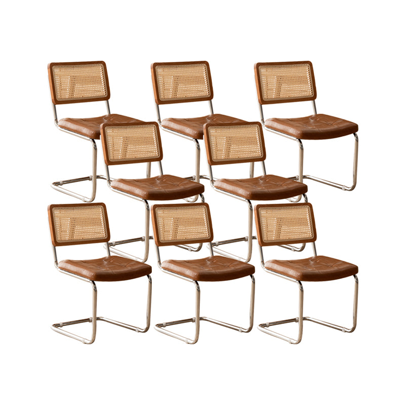 Leather Side Chair Industrial Metal Base Dining Chair for Home Use