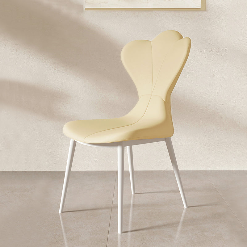 Modern Simple Side Chair Faux Leather Armless Dining Chair with Metal Base