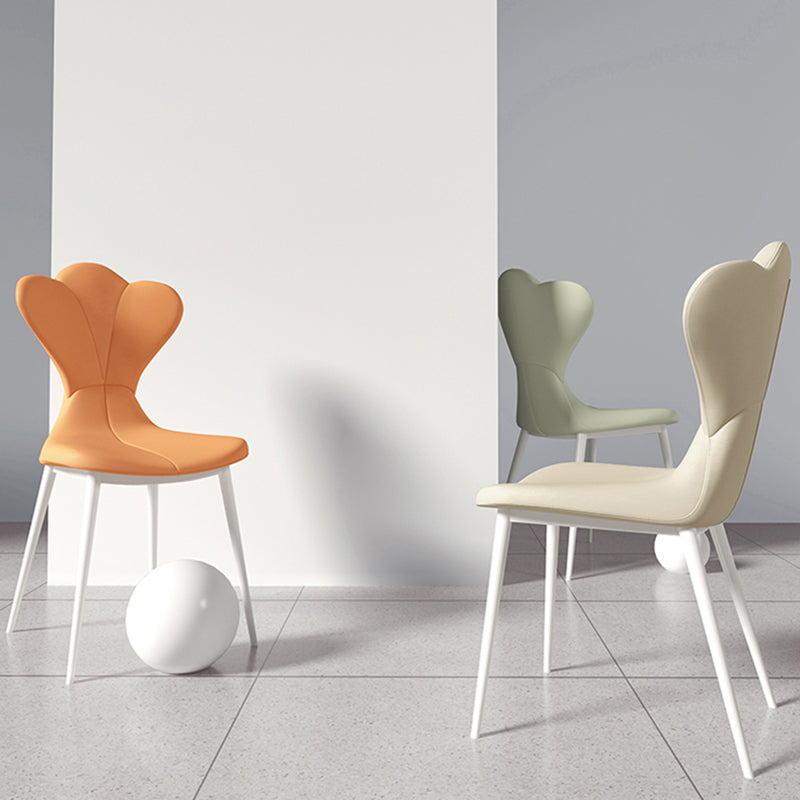 Modern Simple Side Chair Faux Leather Armless Dining Chair with Metal Base