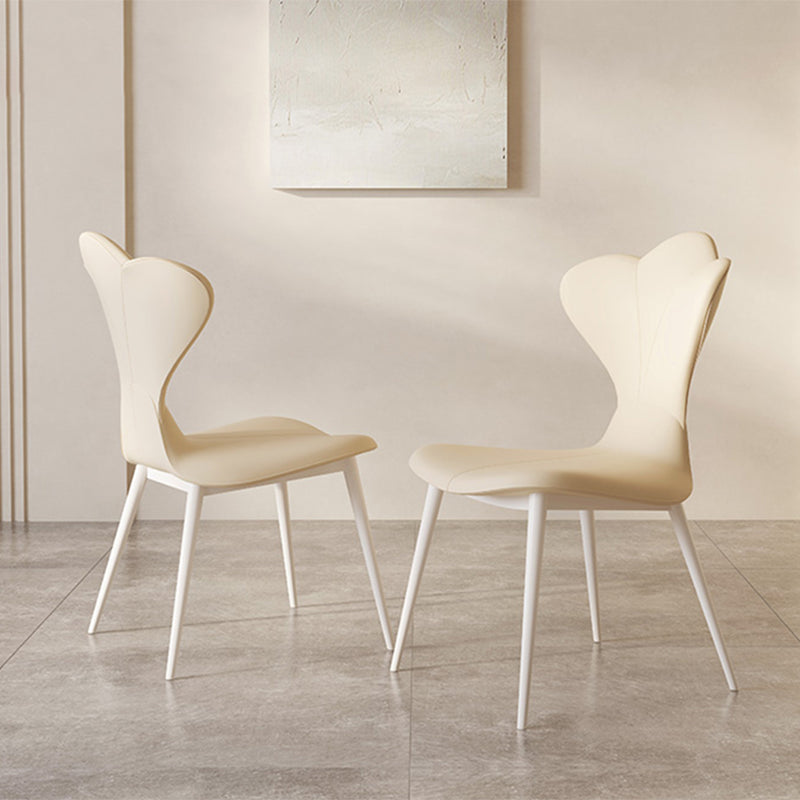 Modern Simple Side Chair Faux Leather Armless Dining Chair with Metal Base