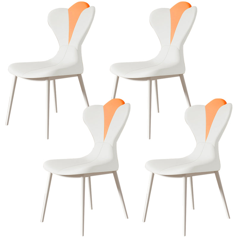 Modern Simple Side Chair Faux Leather Armless Dining Chair with Metal Base