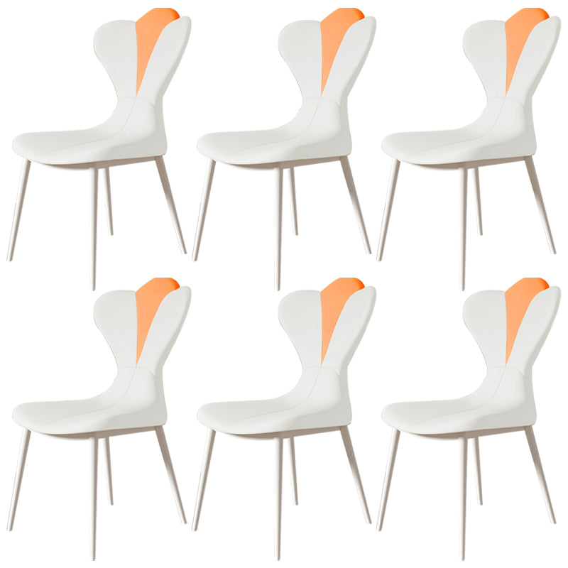 Modern Simple Side Chair Faux Leather Armless Dining Chair with Metal Base