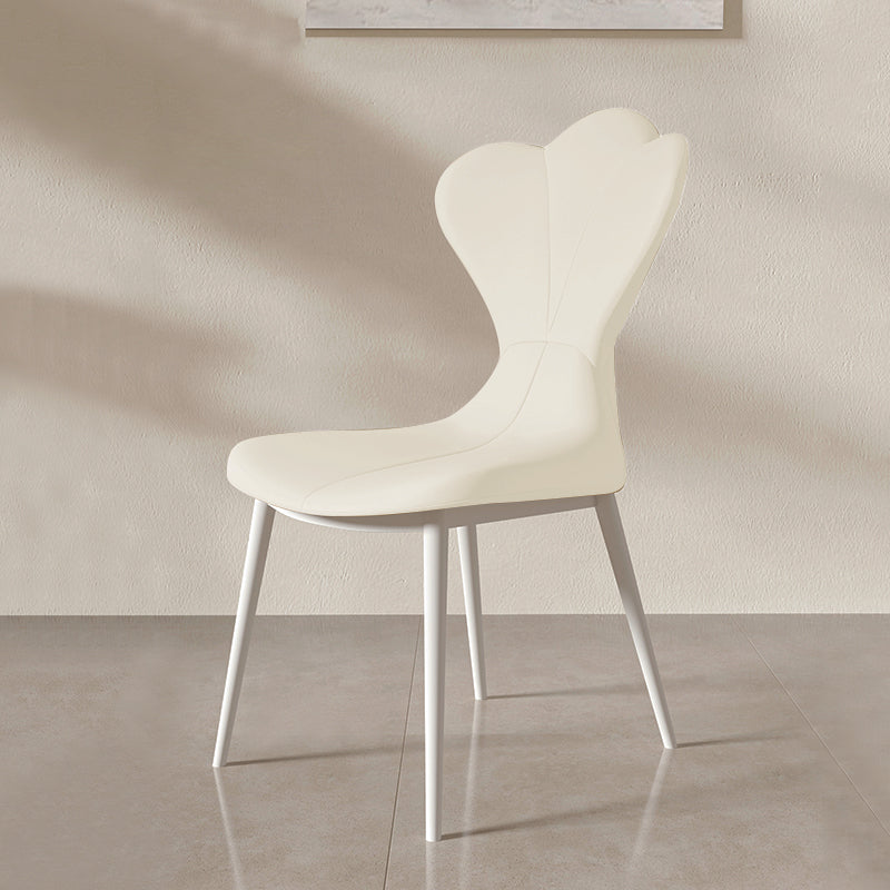 Modern Simple Side Chair Faux Leather Armless Dining Chair with Metal Base