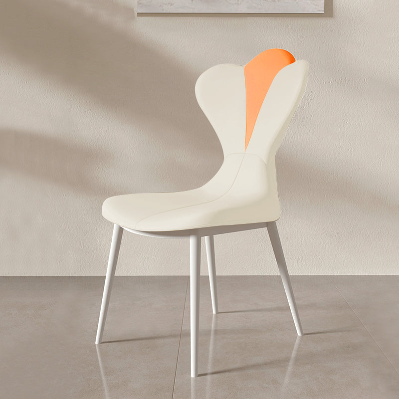 Modern Simple Side Chair Faux Leather Armless Dining Chair with Metal Base