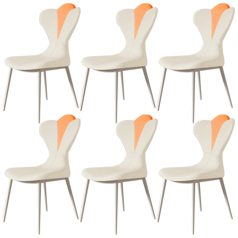Modern Simple Side Chair Faux Leather Armless Dining Chair with Metal Base