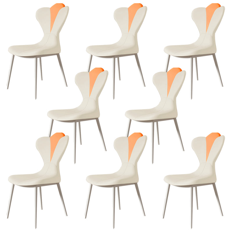 Modern Simple Side Chair Faux Leather Armless Dining Chair with Metal Base
