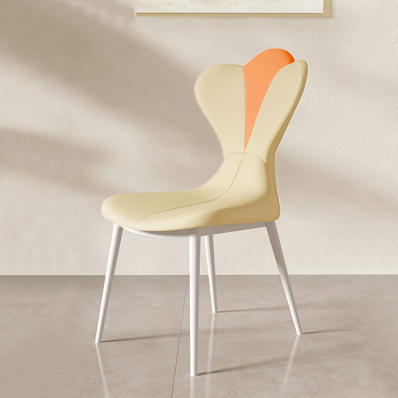 Modern Simple Side Chair Faux Leather Armless Dining Chair with Metal Base