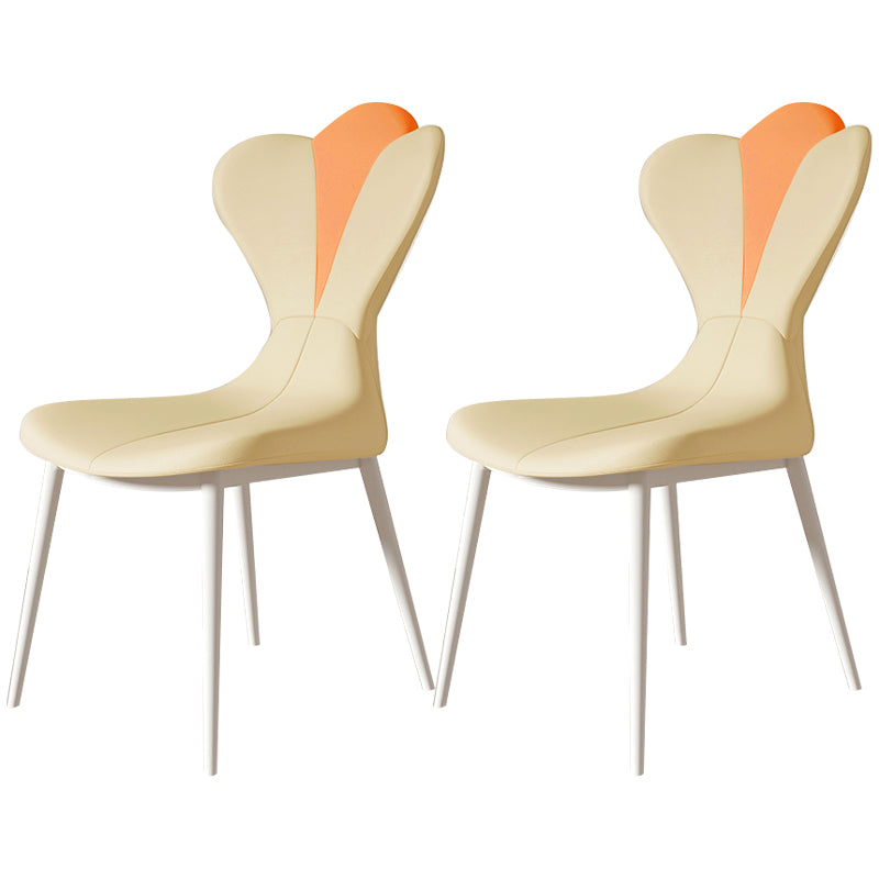 Modern Simple Side Chair Faux Leather Armless Dining Chair with Metal Base