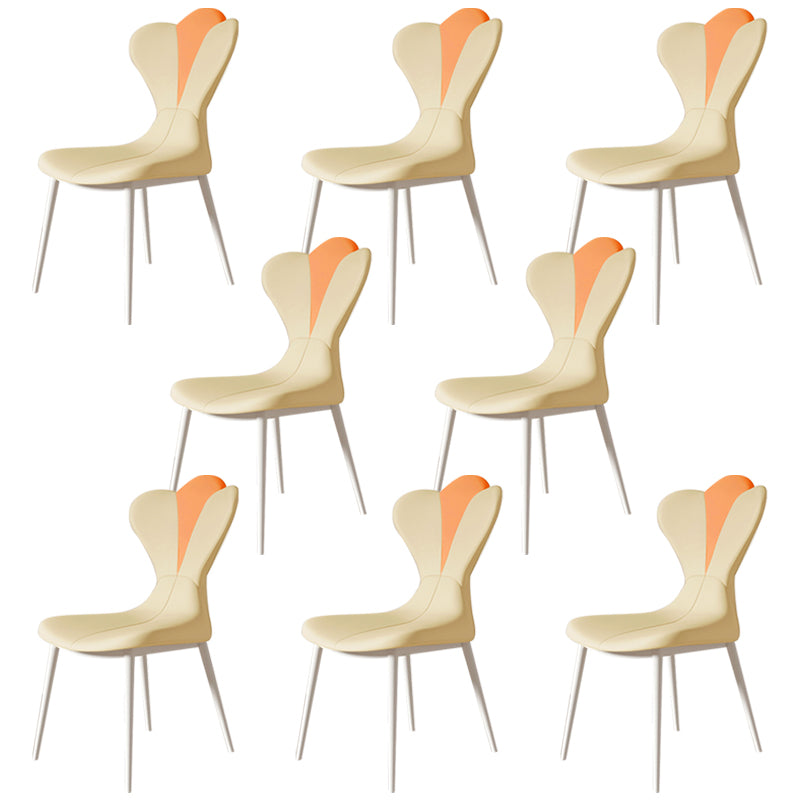 Modern Simple Side Chair Faux Leather Armless Dining Chair with Metal Base