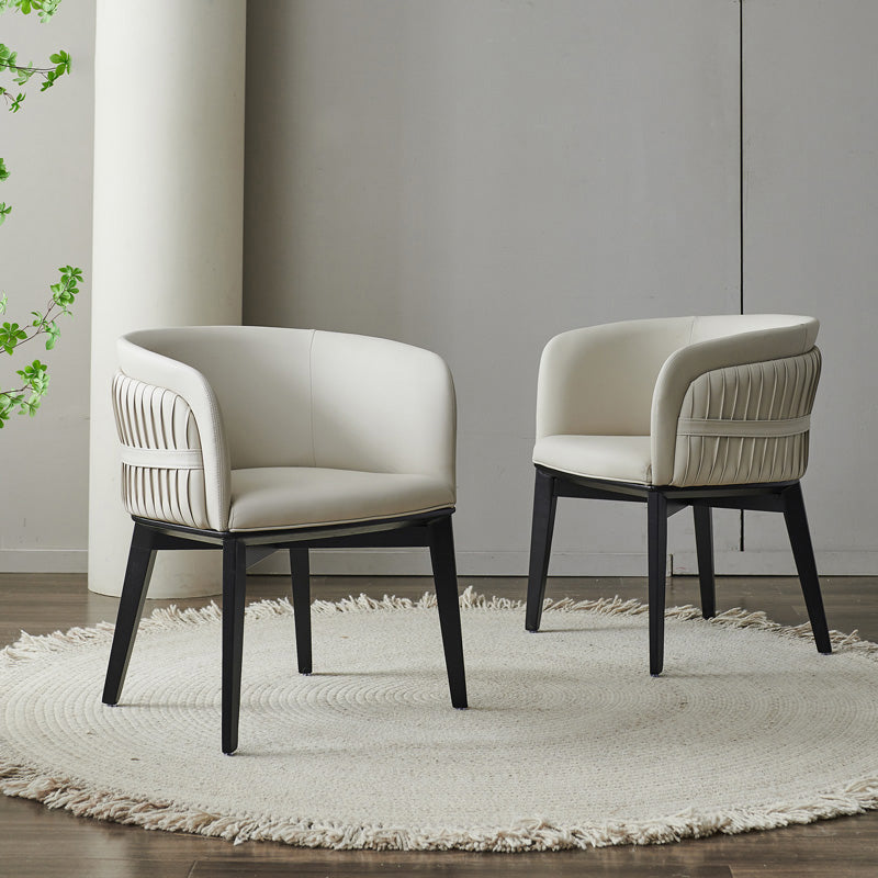 Modern Simple White Arm Chair Wooden Base Dining Arm Chair for Home Use