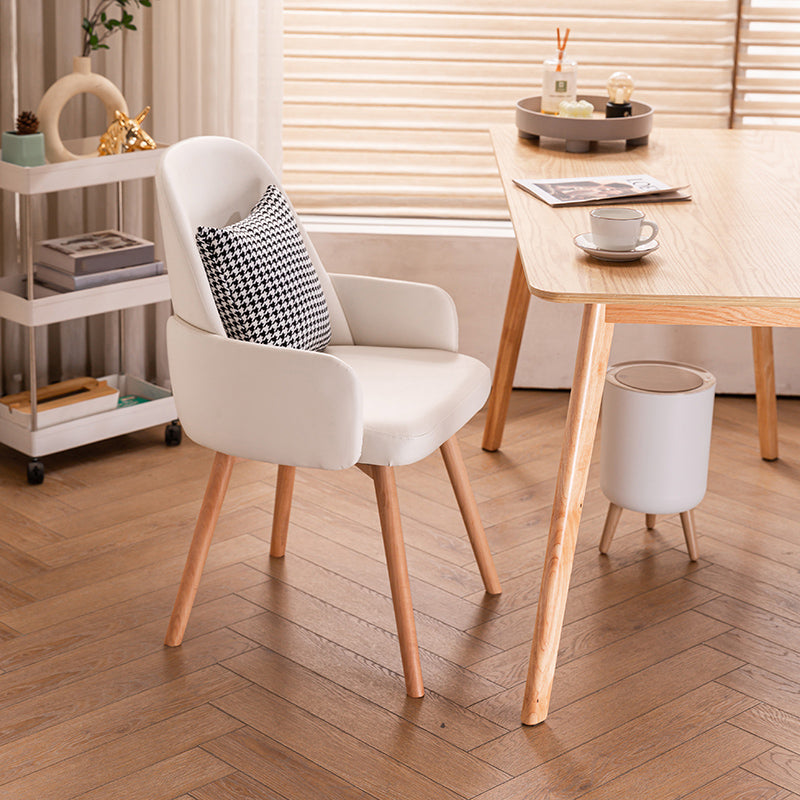 Modern Style Arm Chair Upholstered Dining Chair with Wooden Legs