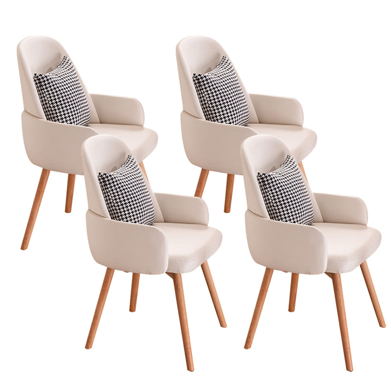Modern Style Arm Chair Upholstered Dining Chair with Wooden Legs