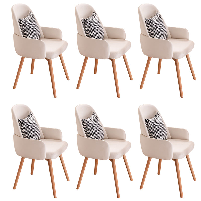 Modern Style Arm Chair Upholstered Dining Chair with Wooden Legs