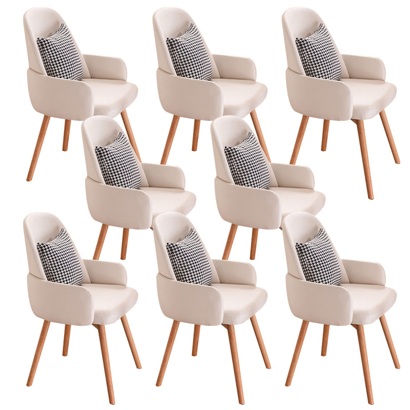 Modern Style Arm Chair Upholstered Dining Chair with Wooden Legs