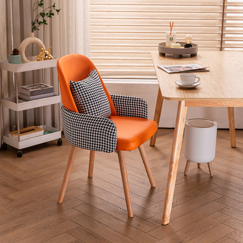 Modern Style Arm Chair Upholstered Dining Chair with Wooden Legs