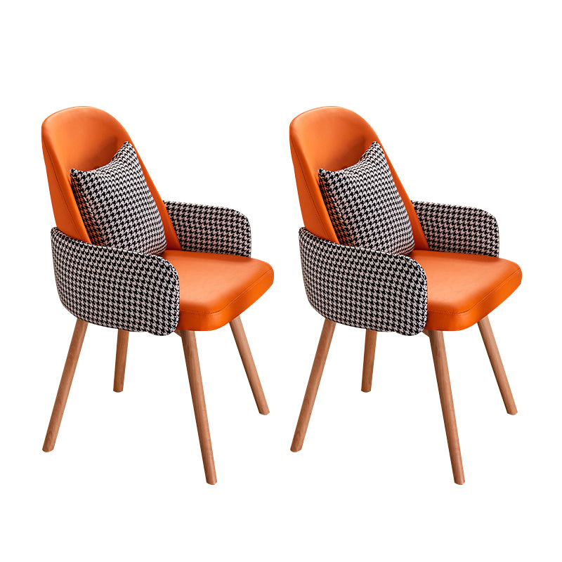 Modern Style Arm Chair Upholstered Dining Chair with Wooden Legs
