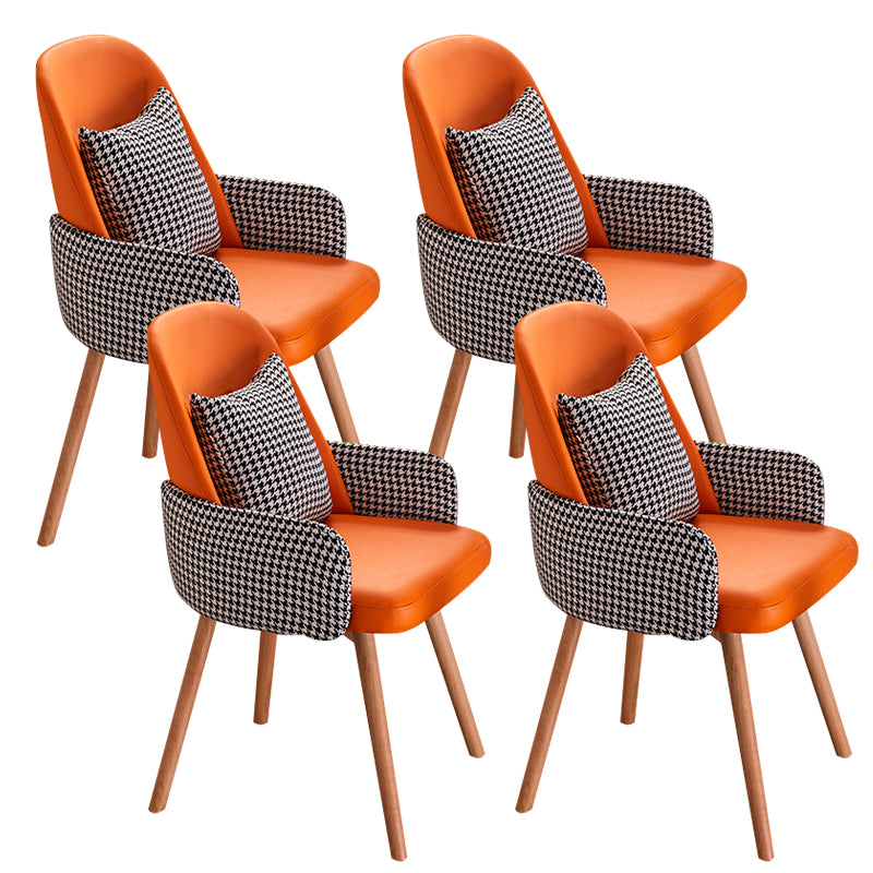 Modern Style Arm Chair Upholstered Dining Chair with Wooden Legs