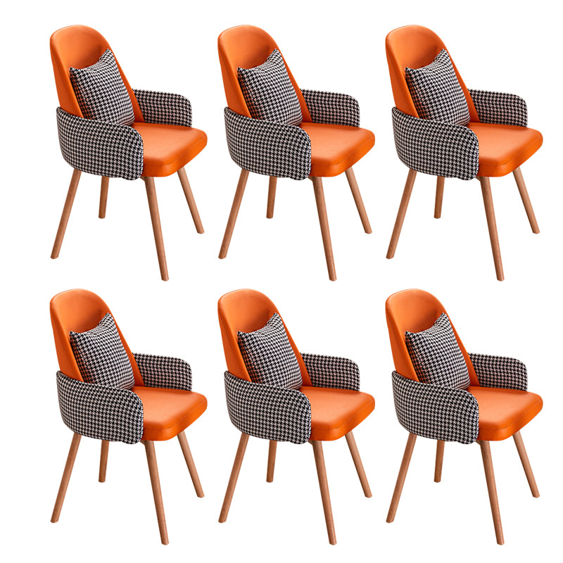 Modern Style Arm Chair Upholstered Dining Chair with Wooden Legs